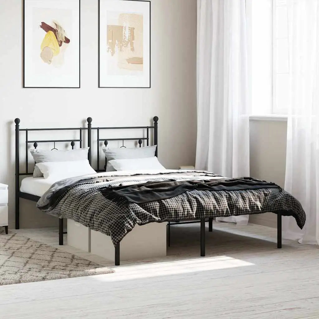 vidaXL Metal Bed Frame without Mattress with Headboard Black 75x190cm - from vidaXL