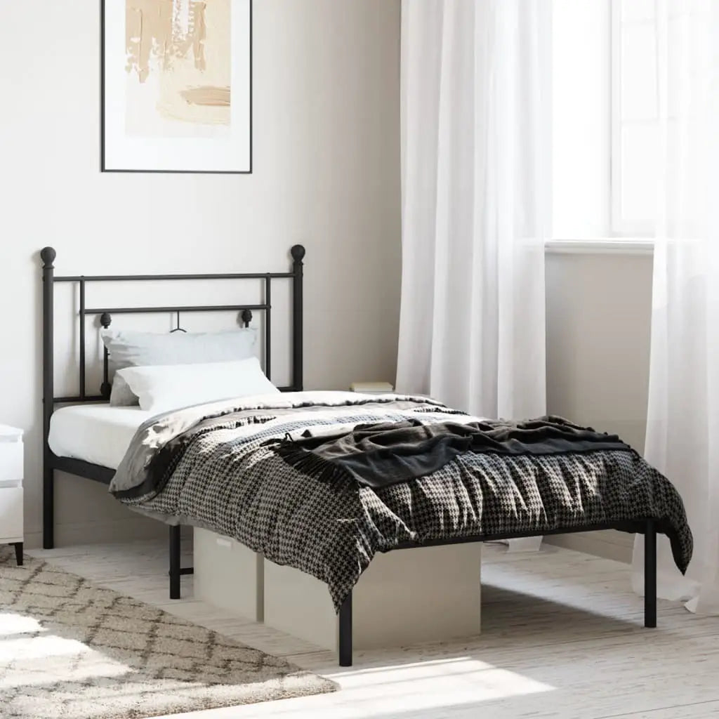 vidaXL Metal Bed Frame without Mattress with Headboard Black 75x190cm - from vidaXL