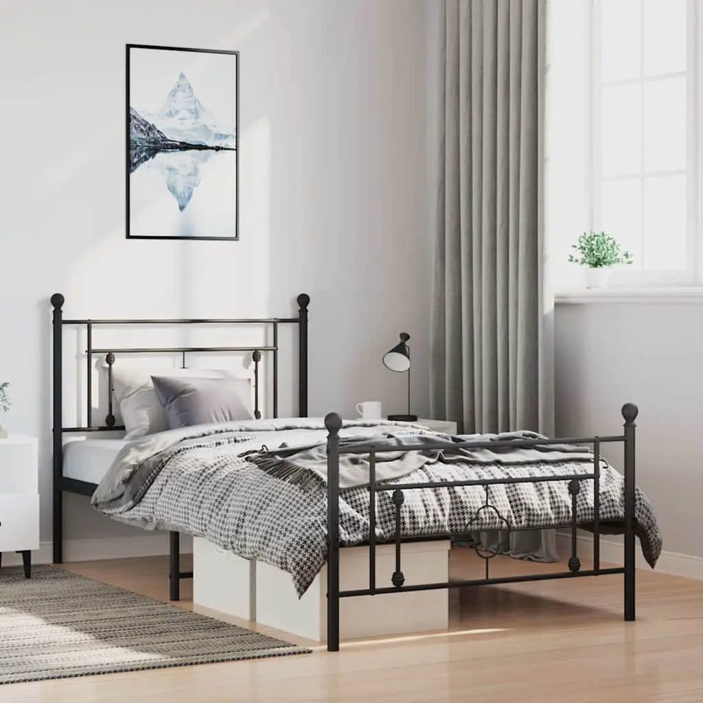 vidaXL Metal Bed Frame without Mattress with Headboard Black 75x190cm - from vidaXL