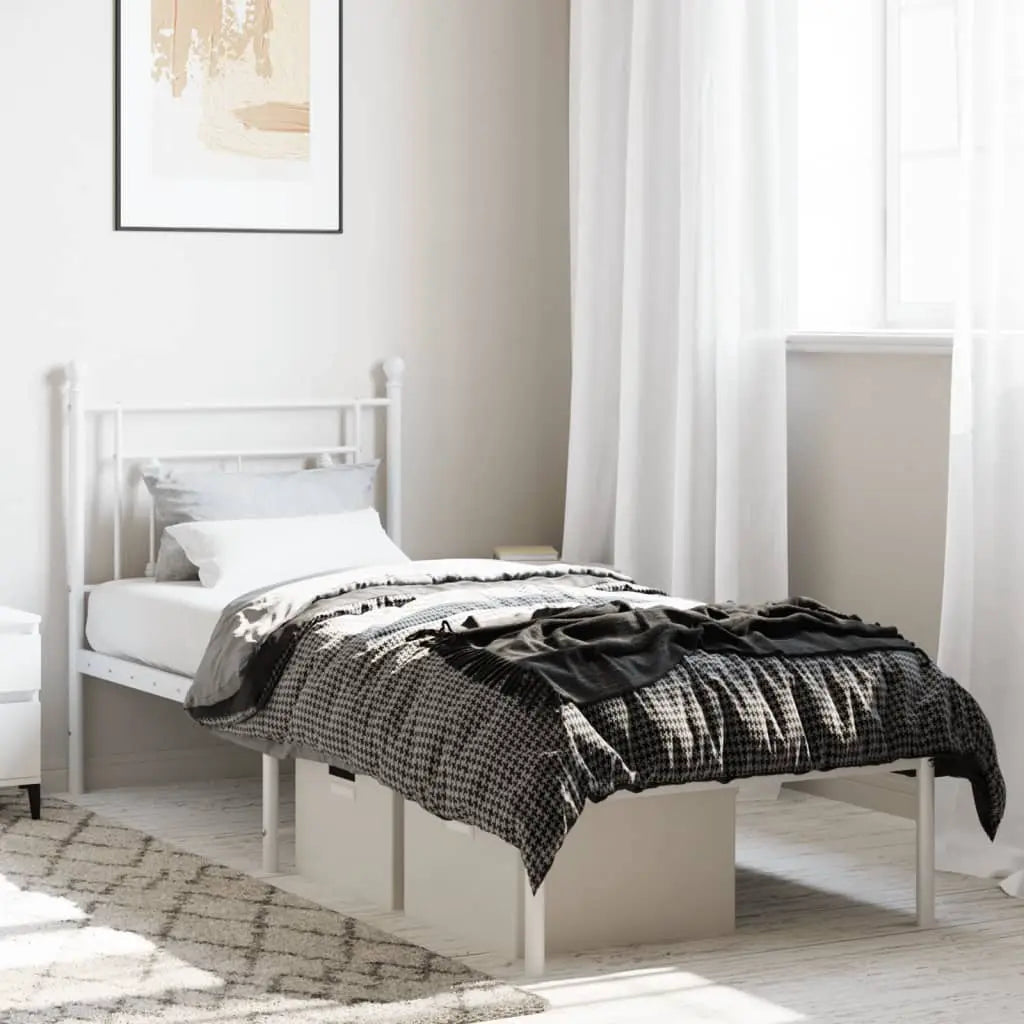 vidaXL Metal Bed Frame without Mattress with Headboard Black 75x190cm - from vidaXL