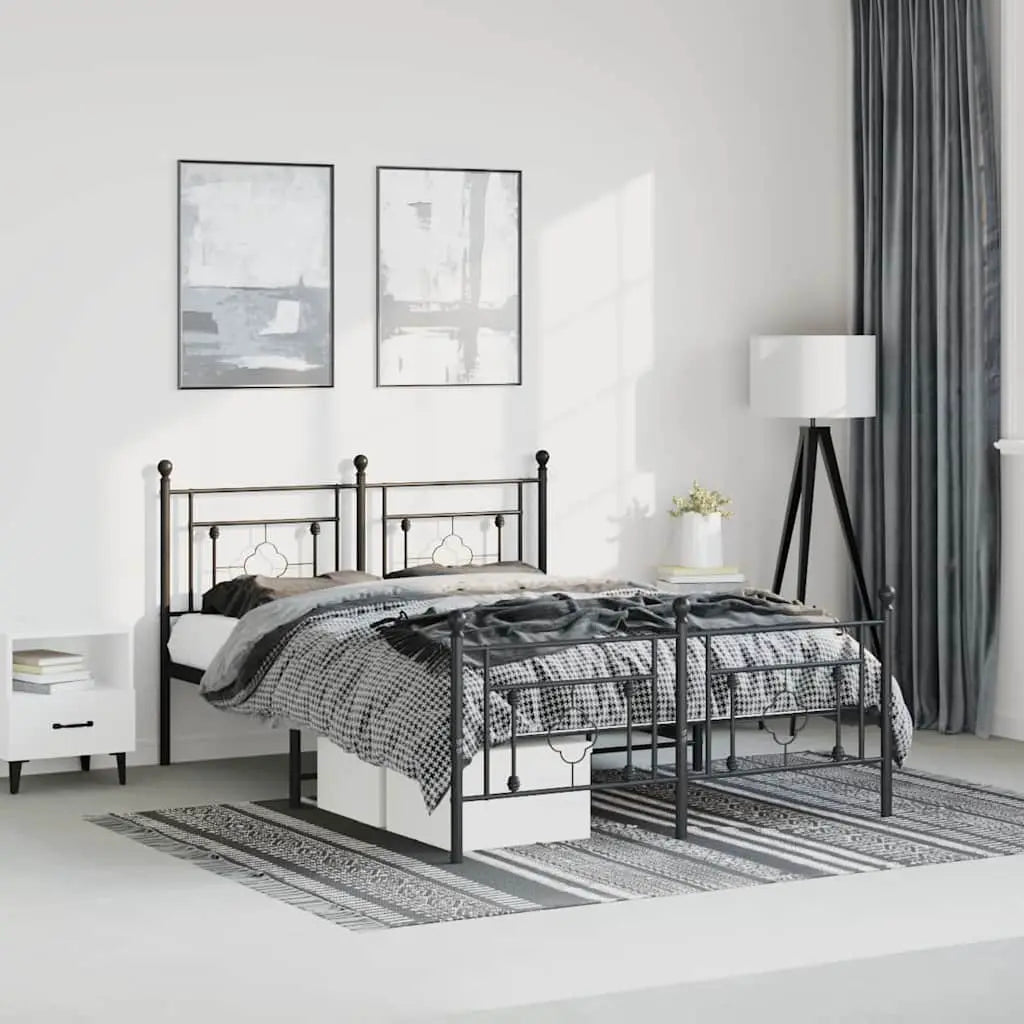 vidaXL Metal Bed Frame without Mattress with Headboard Black 75x190cm - from vidaXL