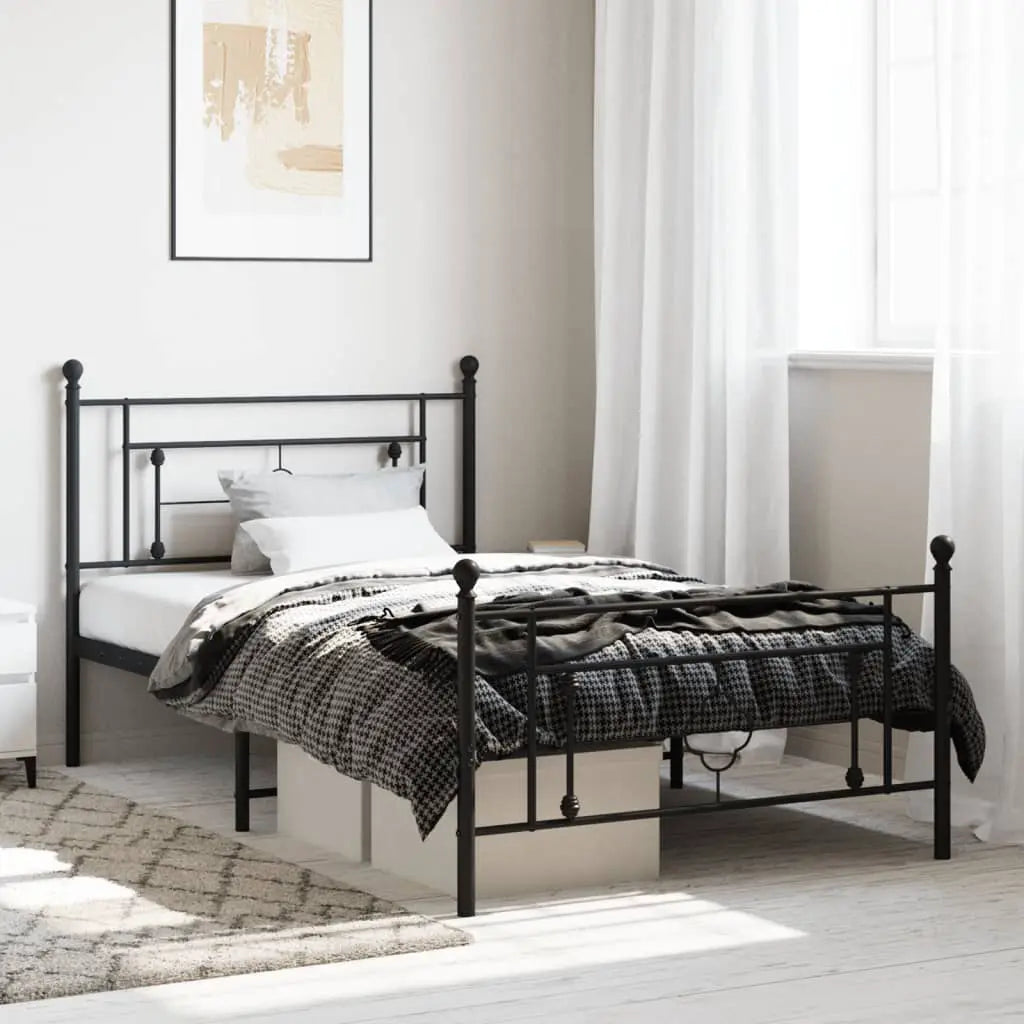 vidaXL Metal Bed Frame without Mattress with Headboard Black 75x190cm - from vidaXL