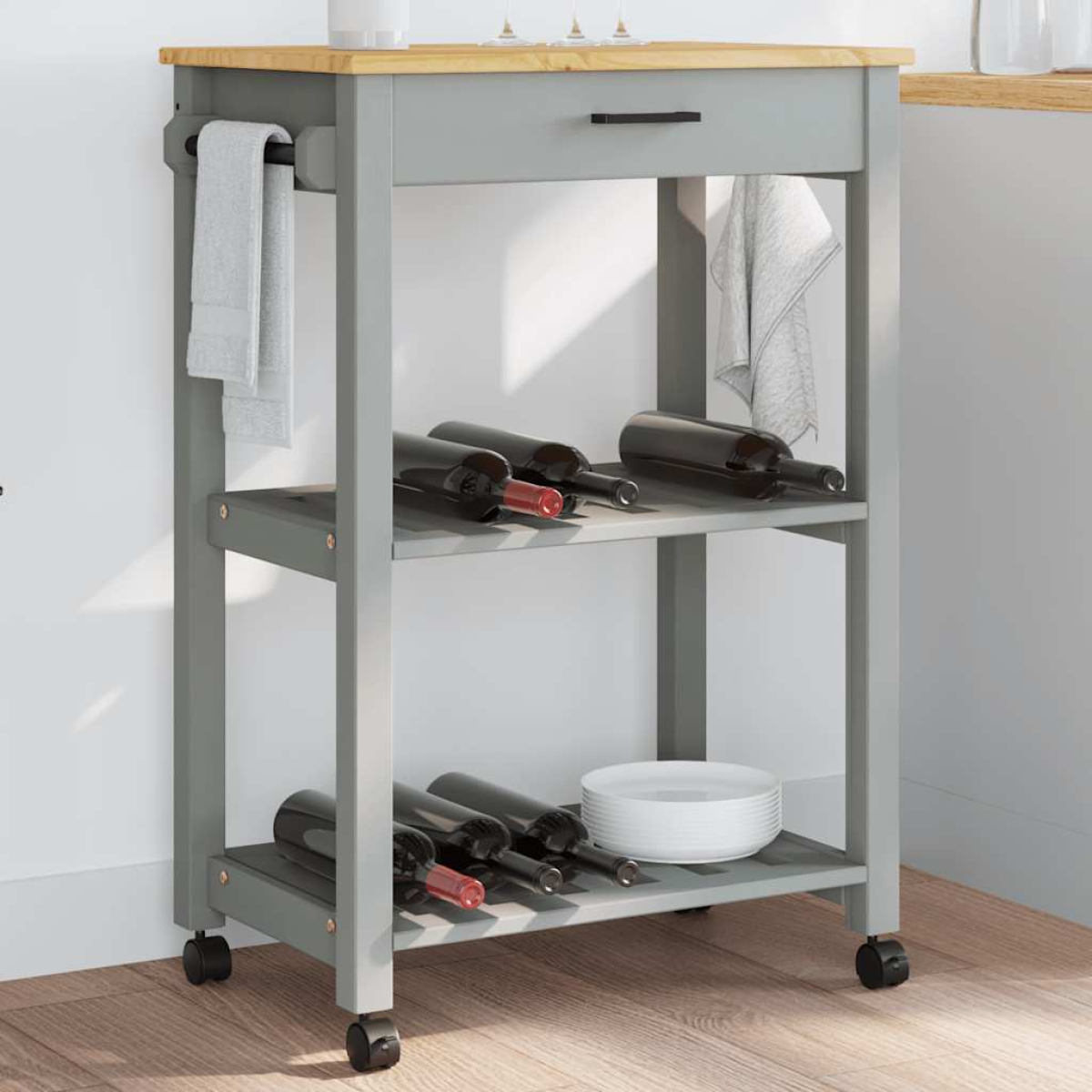 vidaXL Kitchen Trolley MONZA Black 48 x 40 x 88.5 cm Solid Pine Wood - from vidaXL