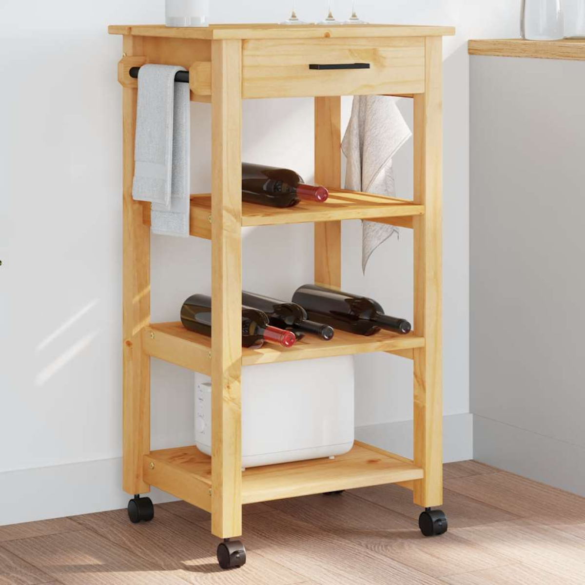vidaXL Kitchen Trolley MONZA Black 48 x 40 x 88.5 cm Solid Pine Wood - from vidaXL