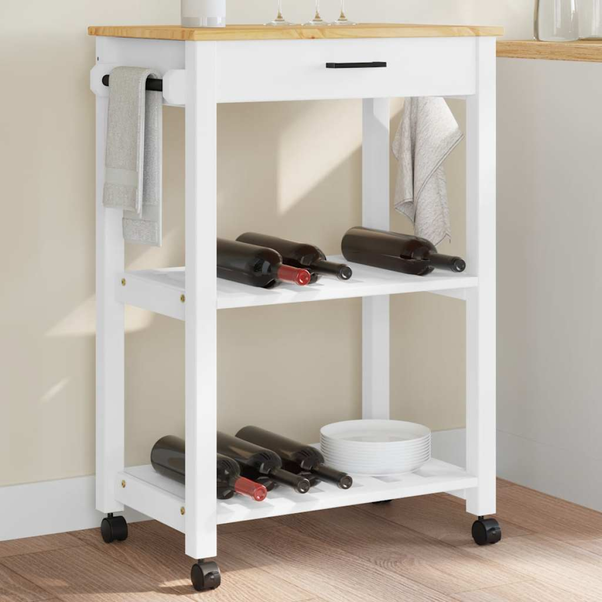 vidaXL Kitchen Trolley MONZA Black 48 x 40 x 88.5 cm Solid Pine Wood - from vidaXL