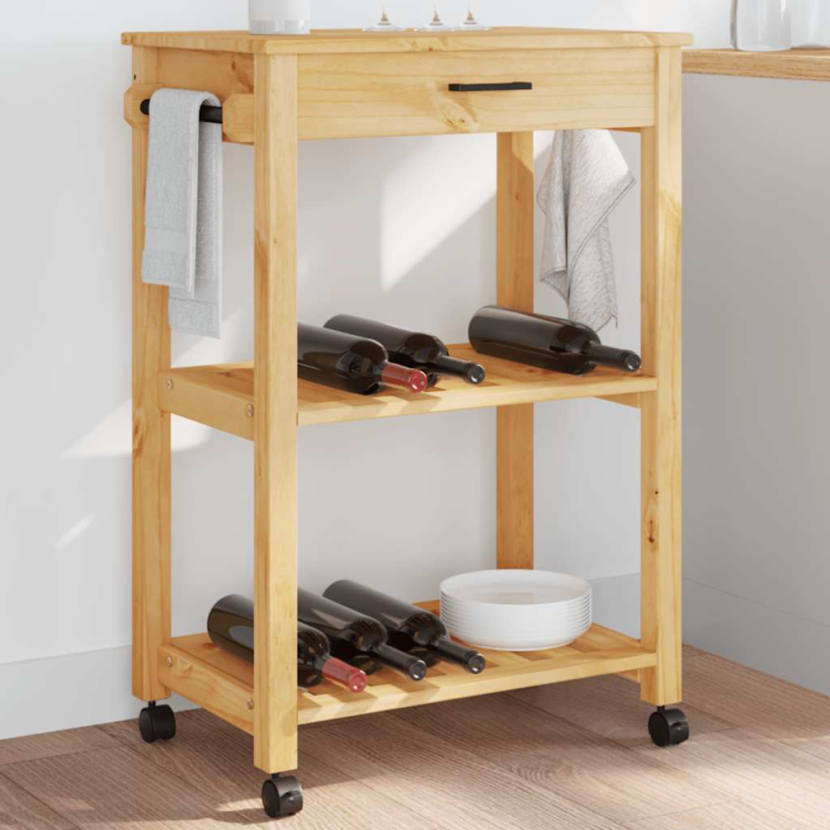 vidaXL Kitchen Trolley MONZA Black 48 x 40 x 88.5 cm Solid Pine Wood - from vidaXL