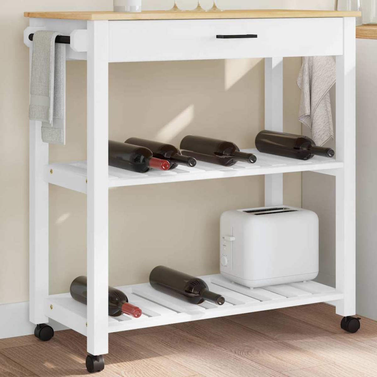 vidaXL Kitchen Trolley MONZA Black 48 x 40 x 88.5 cm Solid Pine Wood - from vidaXL