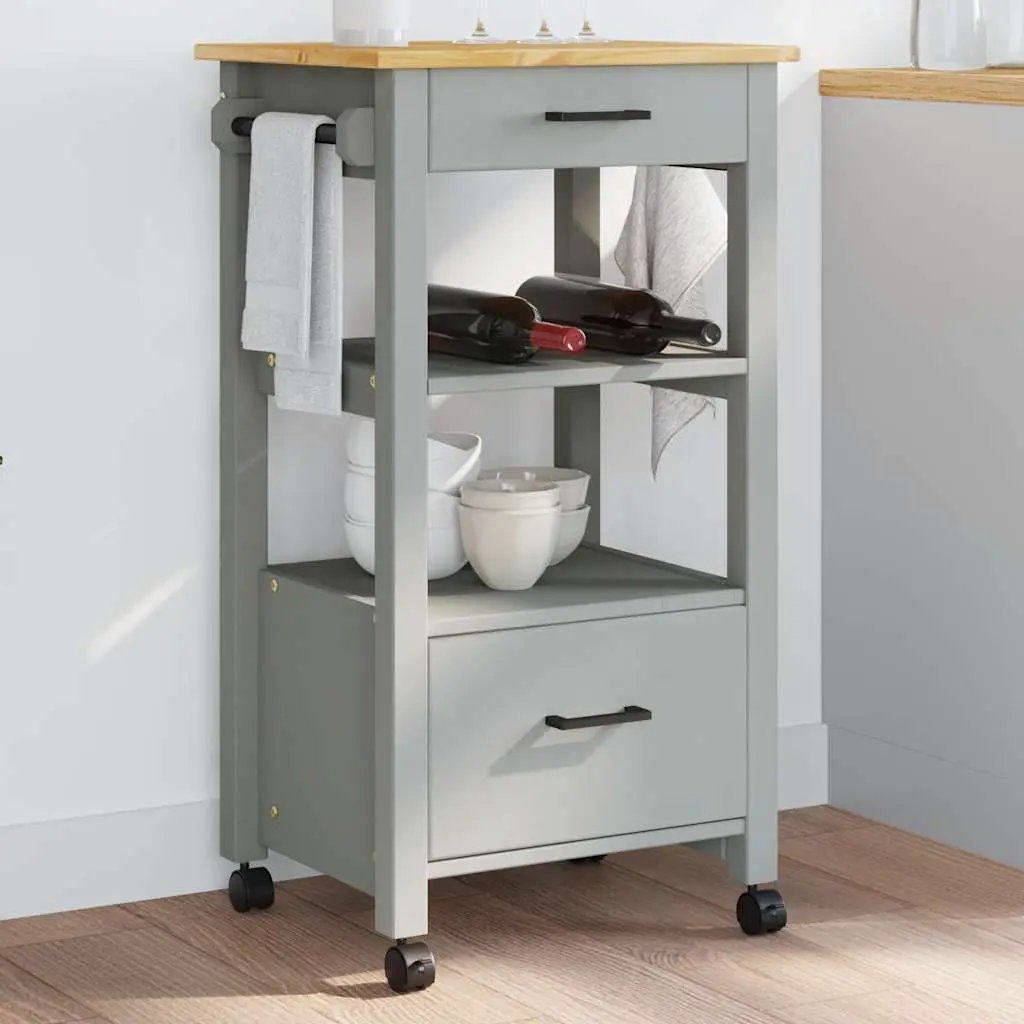 vidaXL Kitchen Trolley MONZA Black 48 x 40 x 88.5 cm Solid Pine Wood - from vidaXL