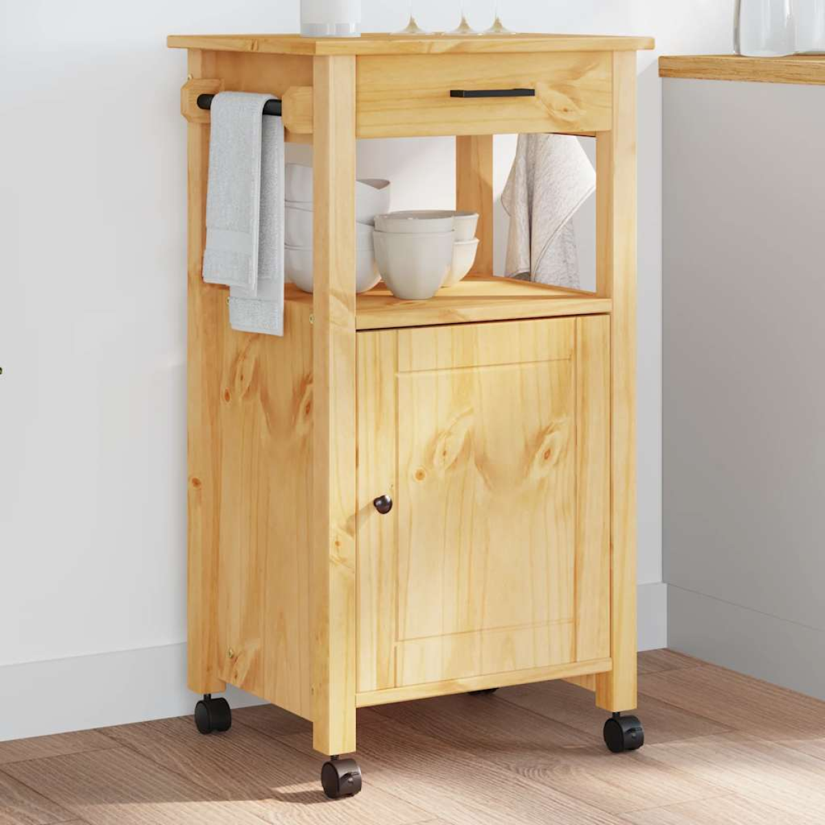 vidaXL Kitchen Trolley MONZA Black 48 x 40 x 88.5 cm Solid Pine Wood - from vidaXL