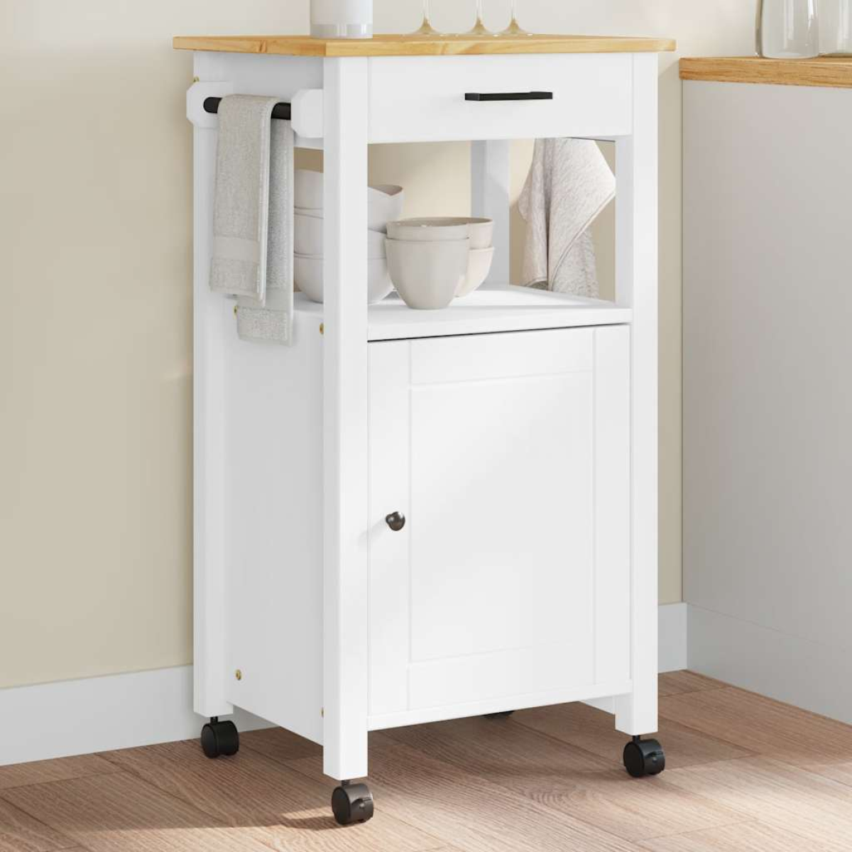 vidaXL Kitchen Trolley MONZA Black 48 x 40 x 88.5 cm Solid Pine Wood - from vidaXL