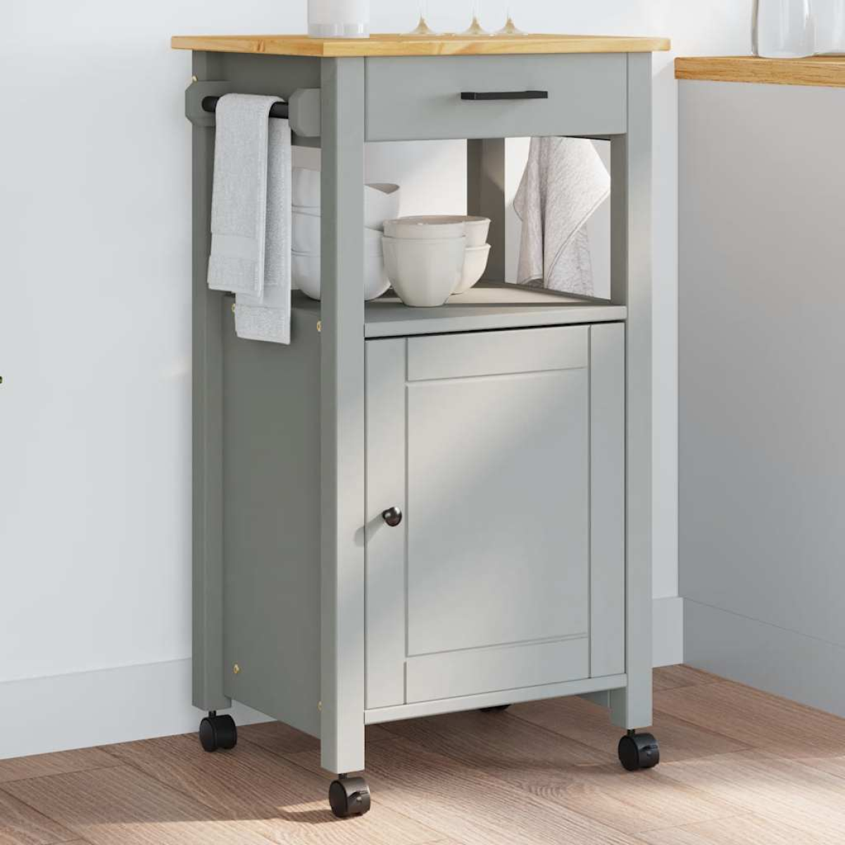 vidaXL Kitchen Trolley MONZA Black 48 x 40 x 88.5 cm Solid Pine Wood - from vidaXL