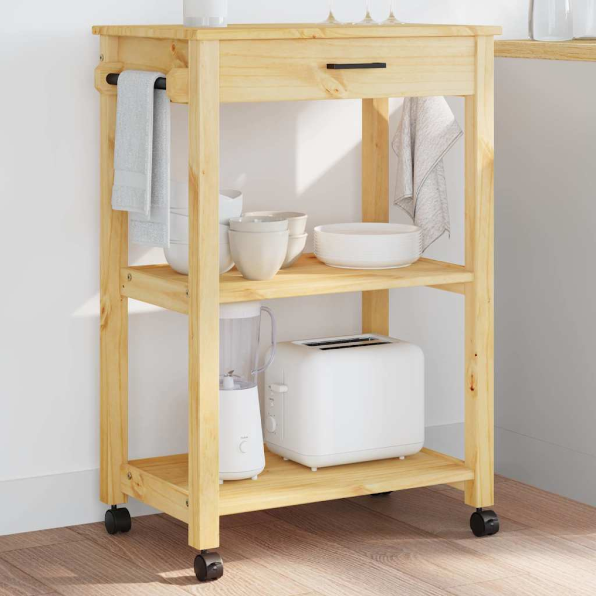vidaXL Kitchen Trolley MONZA Black 60 x 40 x 88.5 cm Solid Pine Wood - from vidaXL