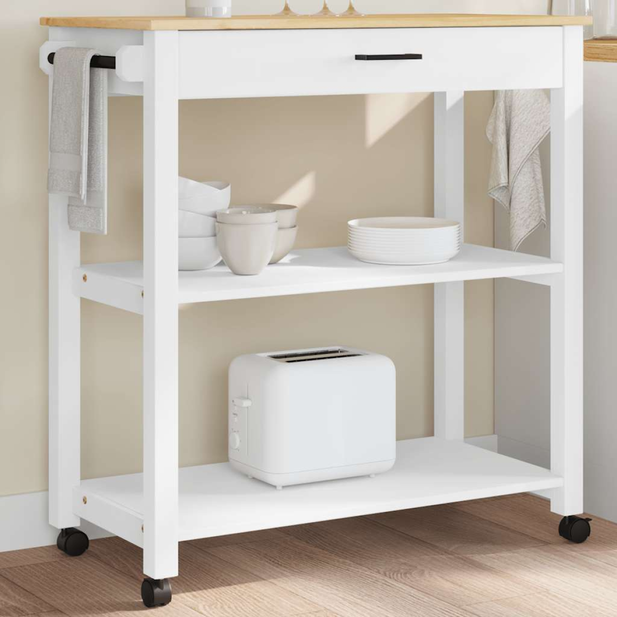 vidaXL Kitchen Trolley MONZA Black 60 x 40 x 88.5 cm Solid Pine Wood - from vidaXL