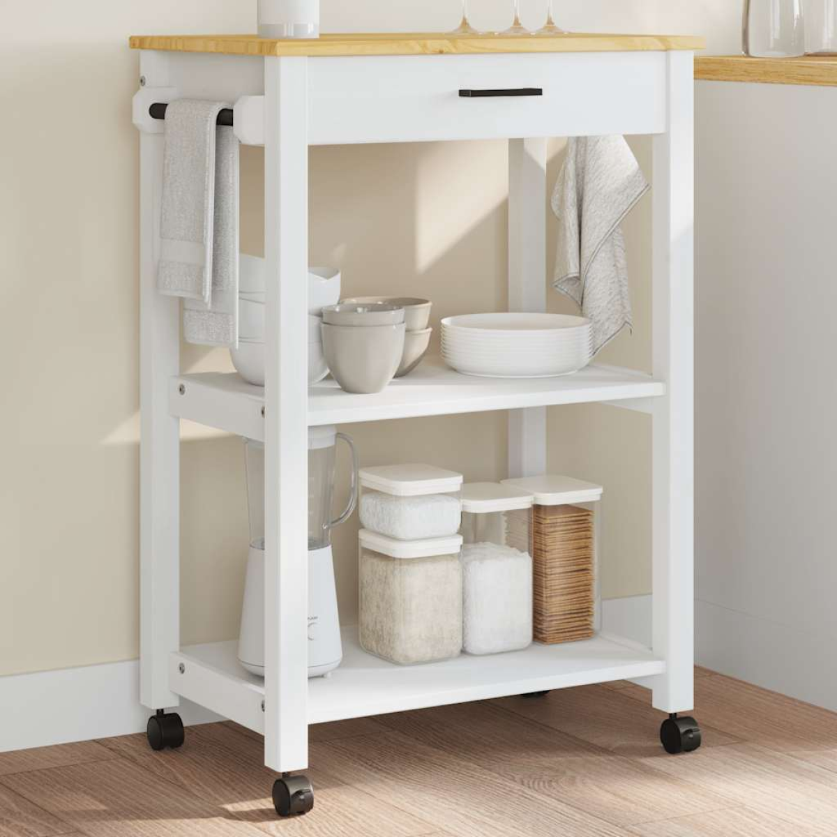 vidaXL Kitchen Trolley MONZA Black 60 x 40 x 88.5 cm Solid Pine Wood - from vidaXL