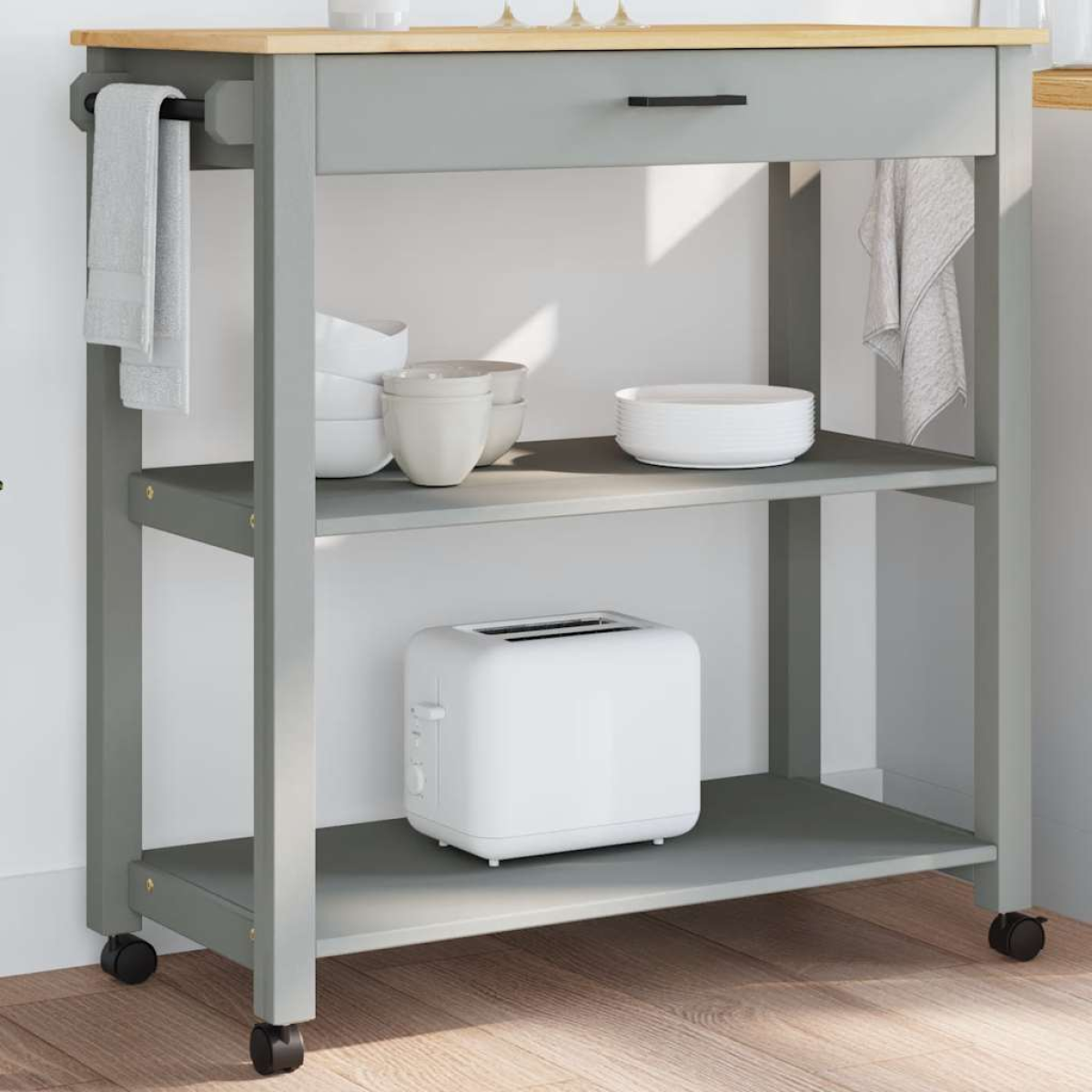 vidaXL Kitchen Trolley MONZA Black 60 x 40 x 88.5 cm Solid Pine Wood - from vidaXL