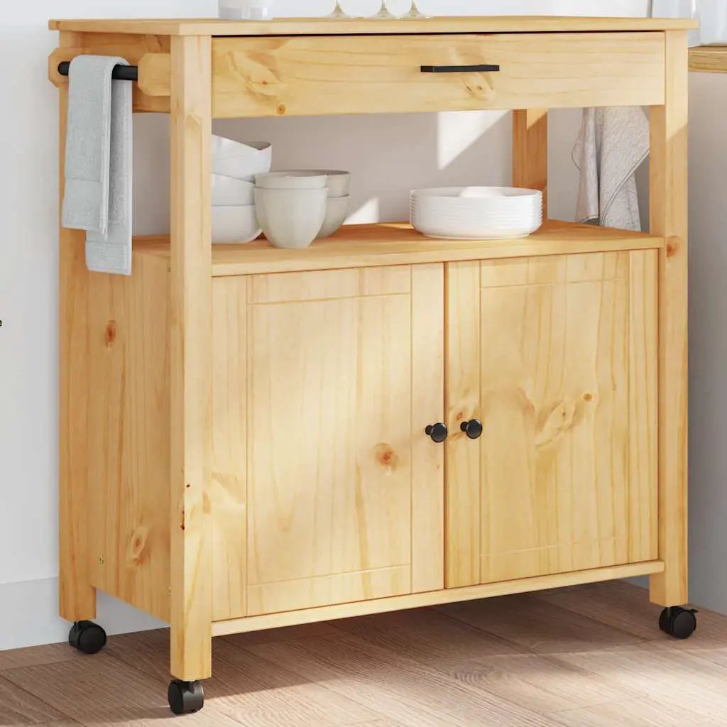vidaXL Kitchen Trolley MONZA Black 60 x 40 x 88.5 cm Solid Pine Wood - from vidaXL