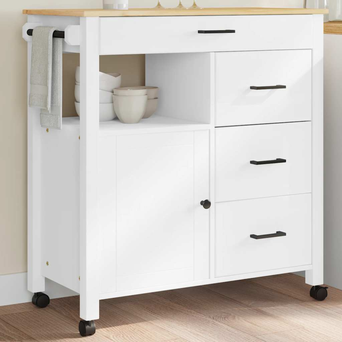 vidaXL Kitchen Trolley MONZA Black 84 x 40 x 88.5 cm Solid Pine Wood - from vidaXL