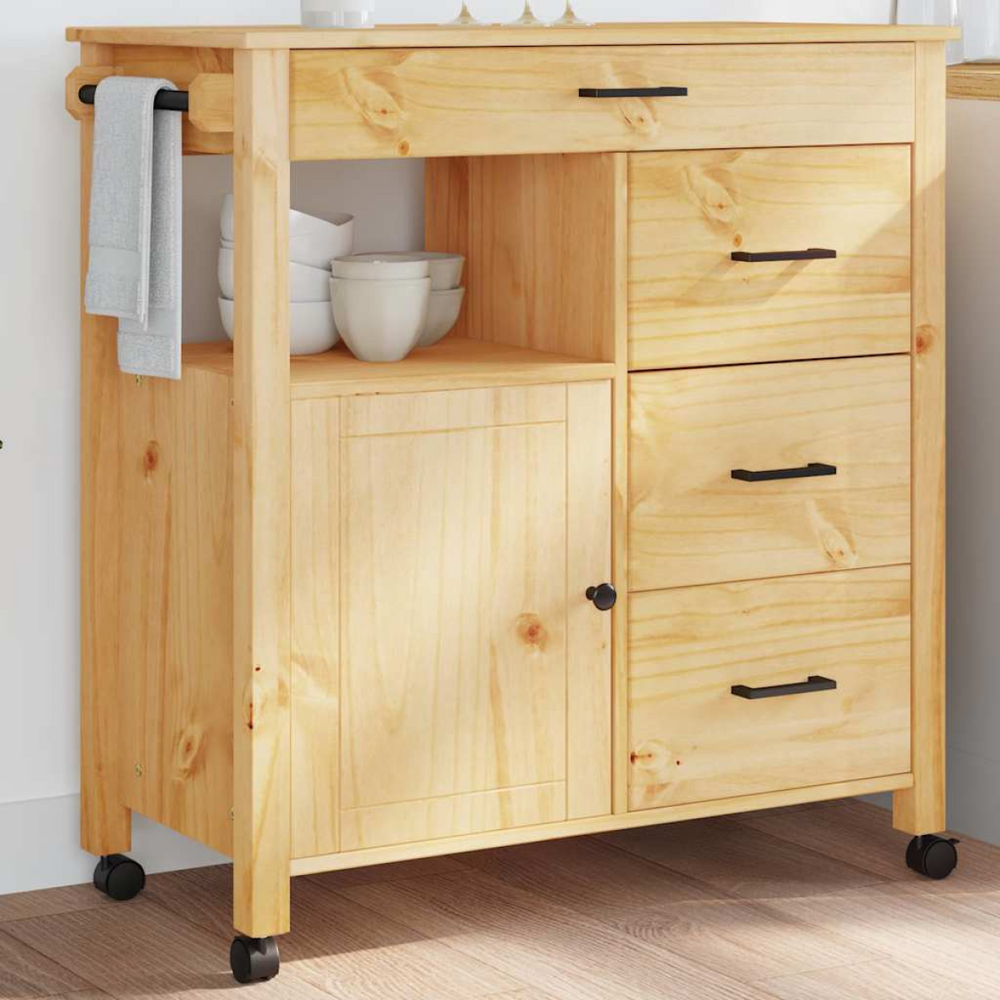 vidaXL Kitchen Trolley MONZA Black 84 x 40 x 88.5 cm Solid Pine Wood - from vidaXL