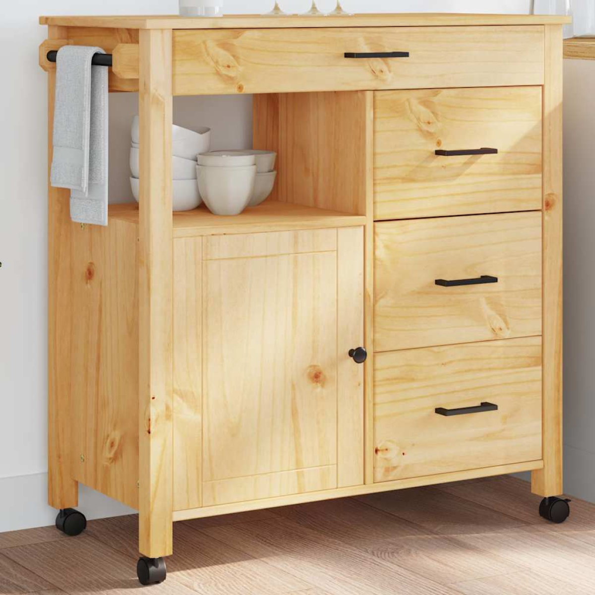 vidaXL Kitchen Trolley MONZA Black 84 x 40 x 88.5 cm Solid Pine Wood - from vidaXL