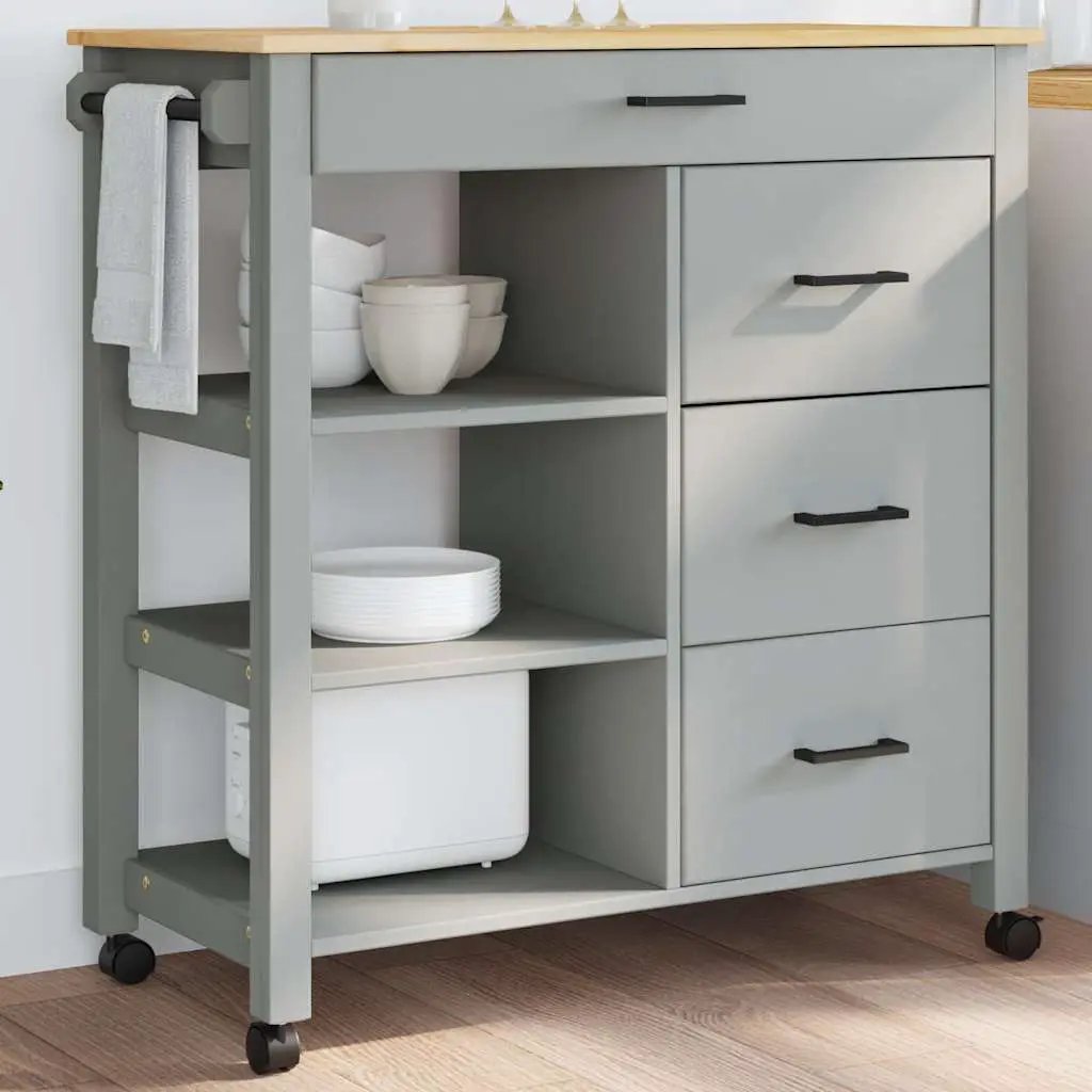 vidaXL Kitchen Trolley MONZA Black 84 x 40 x 88.5 cm Solid Pine Wood - from vidaXL