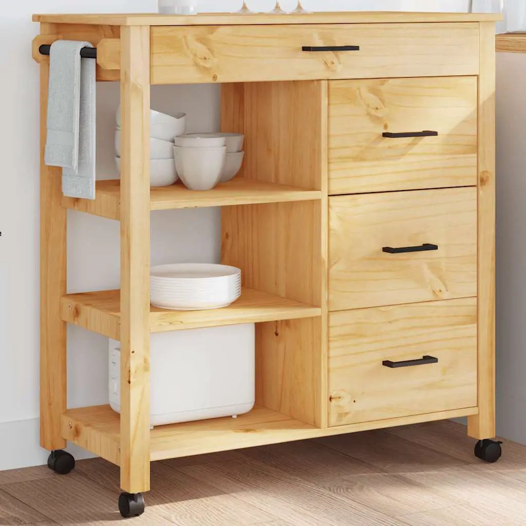 vidaXL Kitchen Trolley MONZA Black 84 x 40 x 88.5 cm Solid Pine Wood - from vidaXL