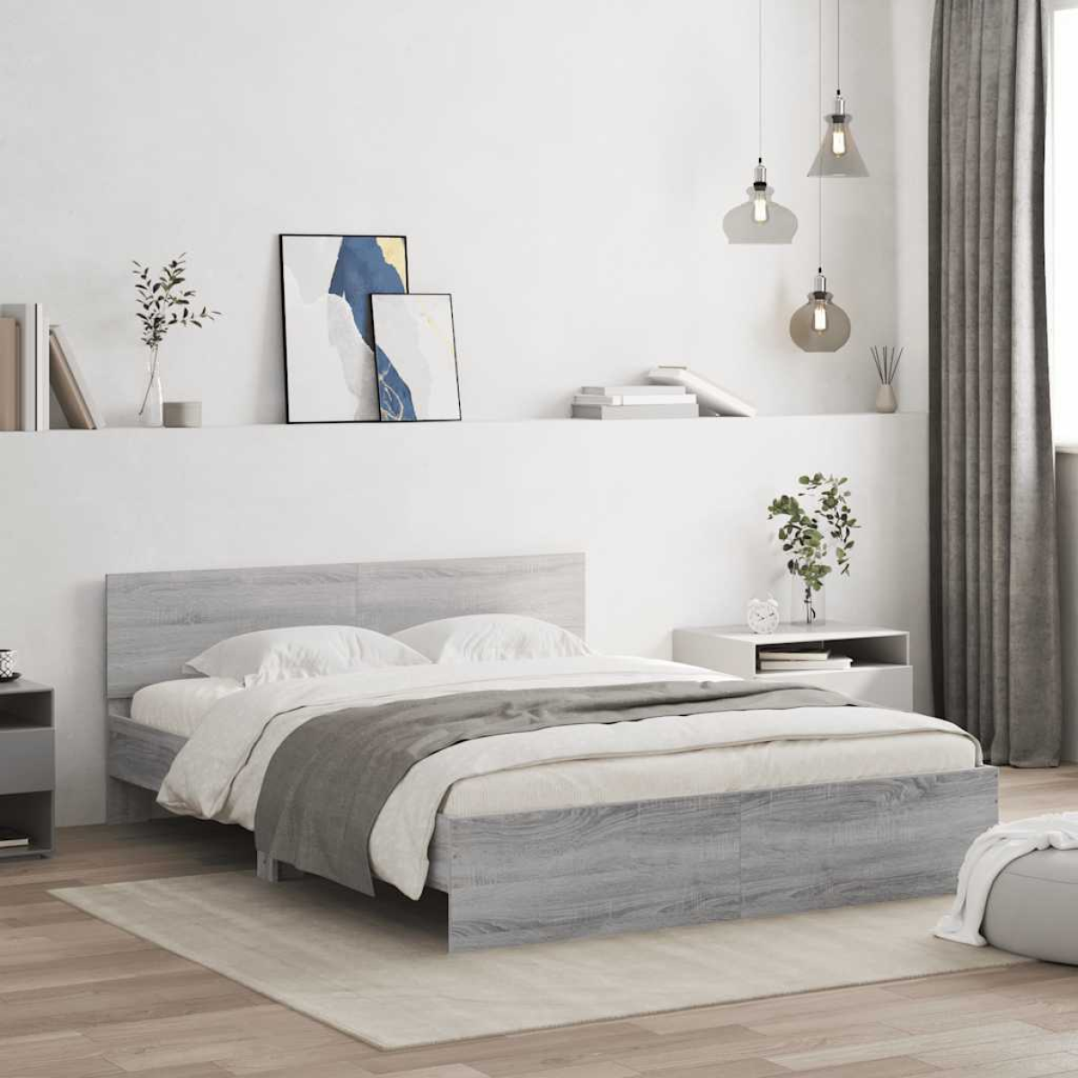 vidaXL Bed Frame with Headboard Old Wood 90 x 200 cm Engineered Wood - from vidaXL