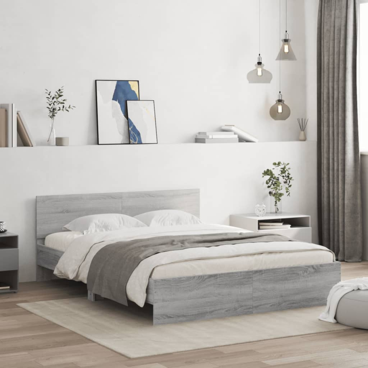 vidaXL Bed Frame with Headboard Old Wood 90 x 200 cm Engineered Wood - from vidaXL