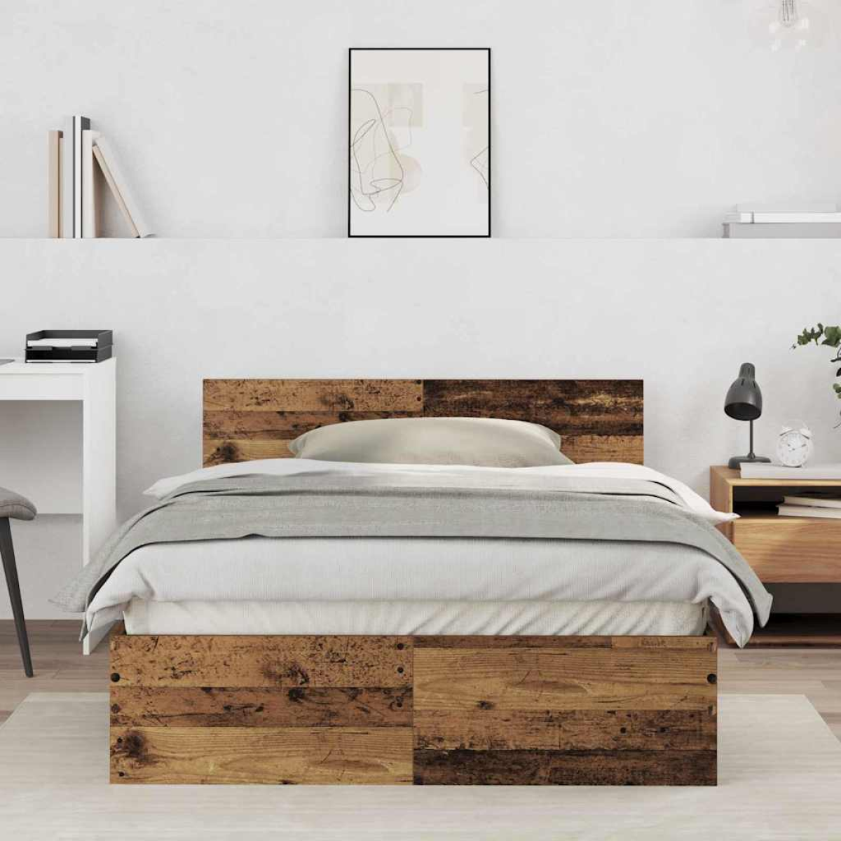 vidaXL Bed Frame with Headboard Old Wood 90 x 200 cm Engineered Wood - from vidaXL