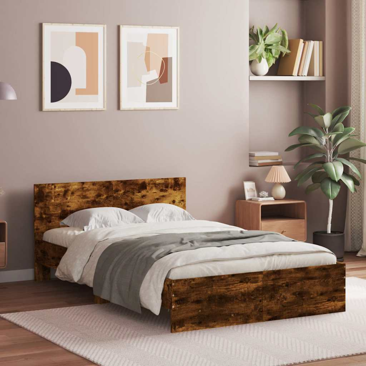 vidaXL Bed Frame with Headboard Old Wood 90 x 200 cm Engineered Wood - from vidaXL