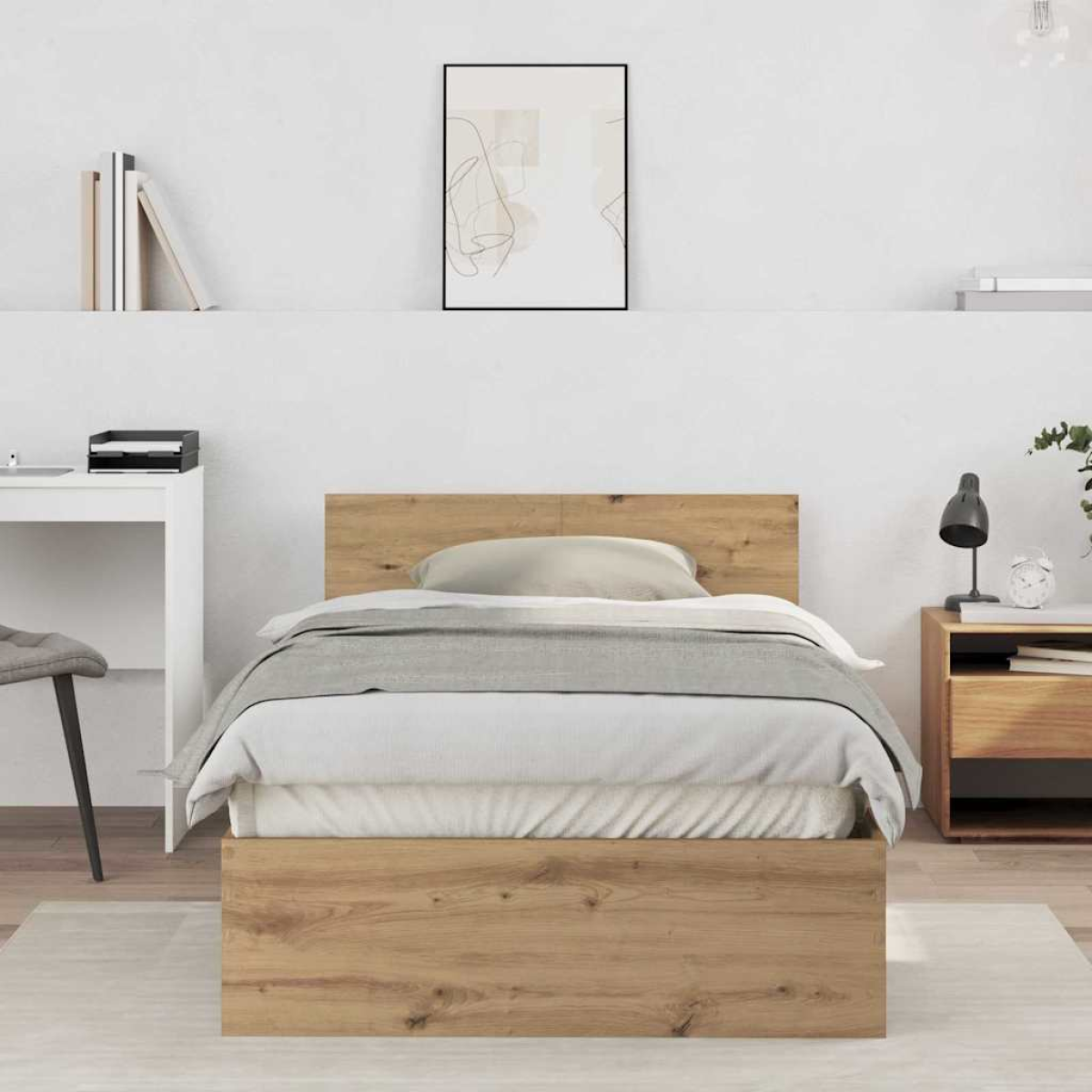 vidaXL Bed Frame with Headboard Old Wood 90 x 200 cm Engineered Wood - from vidaXL