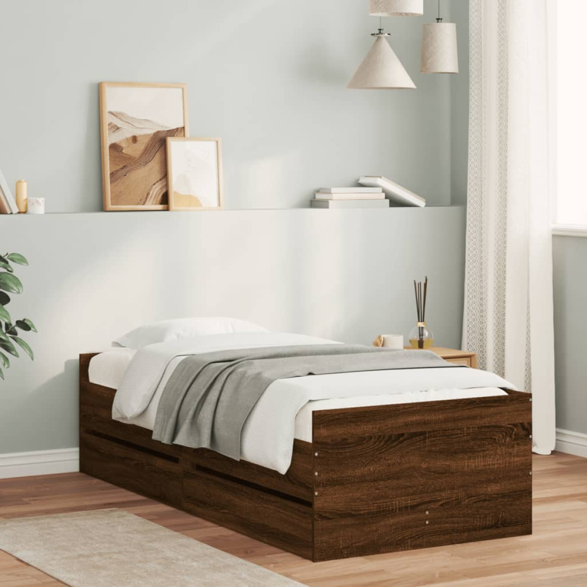 vidaXL Bed Frame with Drawer Old Wood 100 x 200 cm Solid Pine Wood - from vidaXL