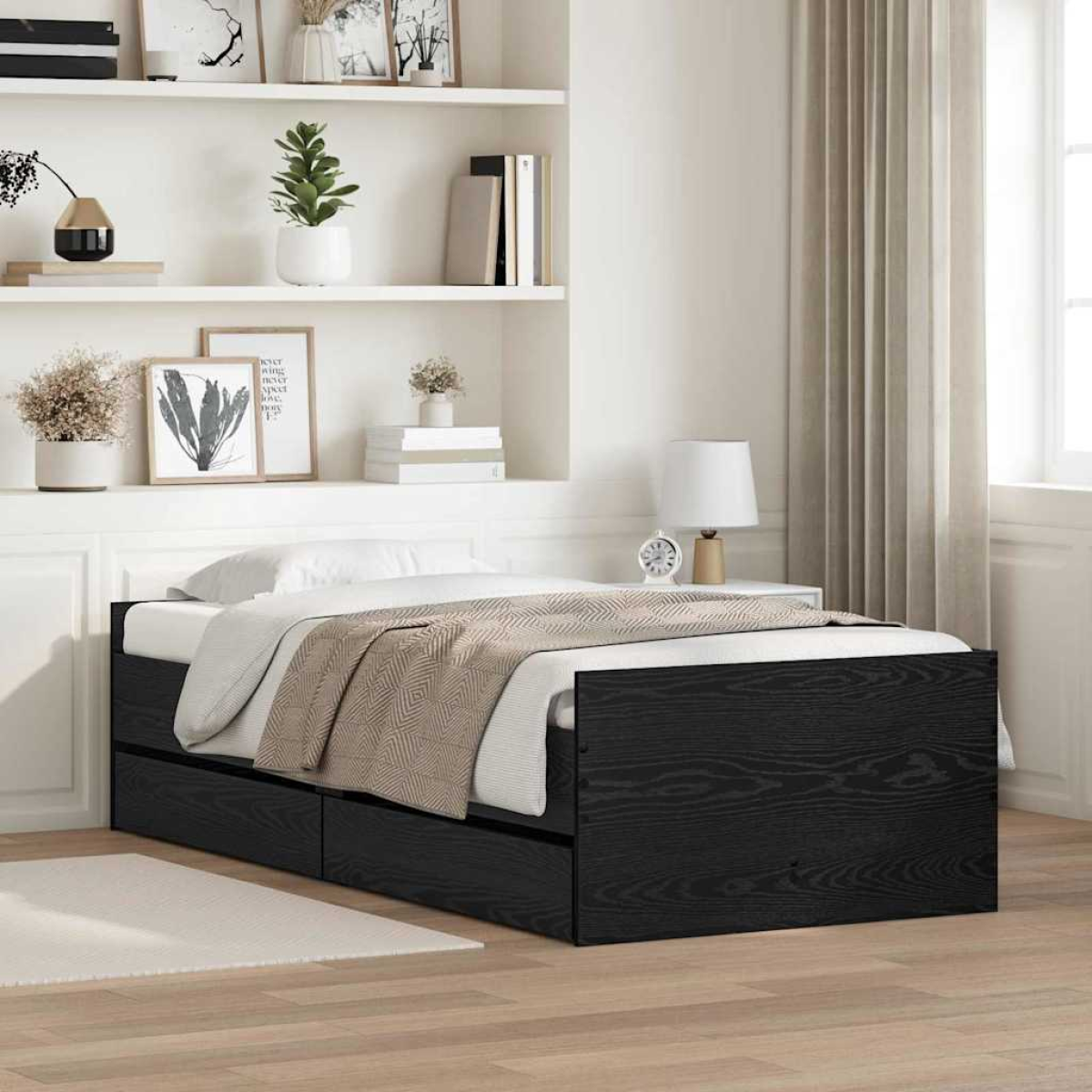 vidaXL Bed Frame with Drawer Old Wood 100 x 200 cm Solid Pine Wood - from vidaXL