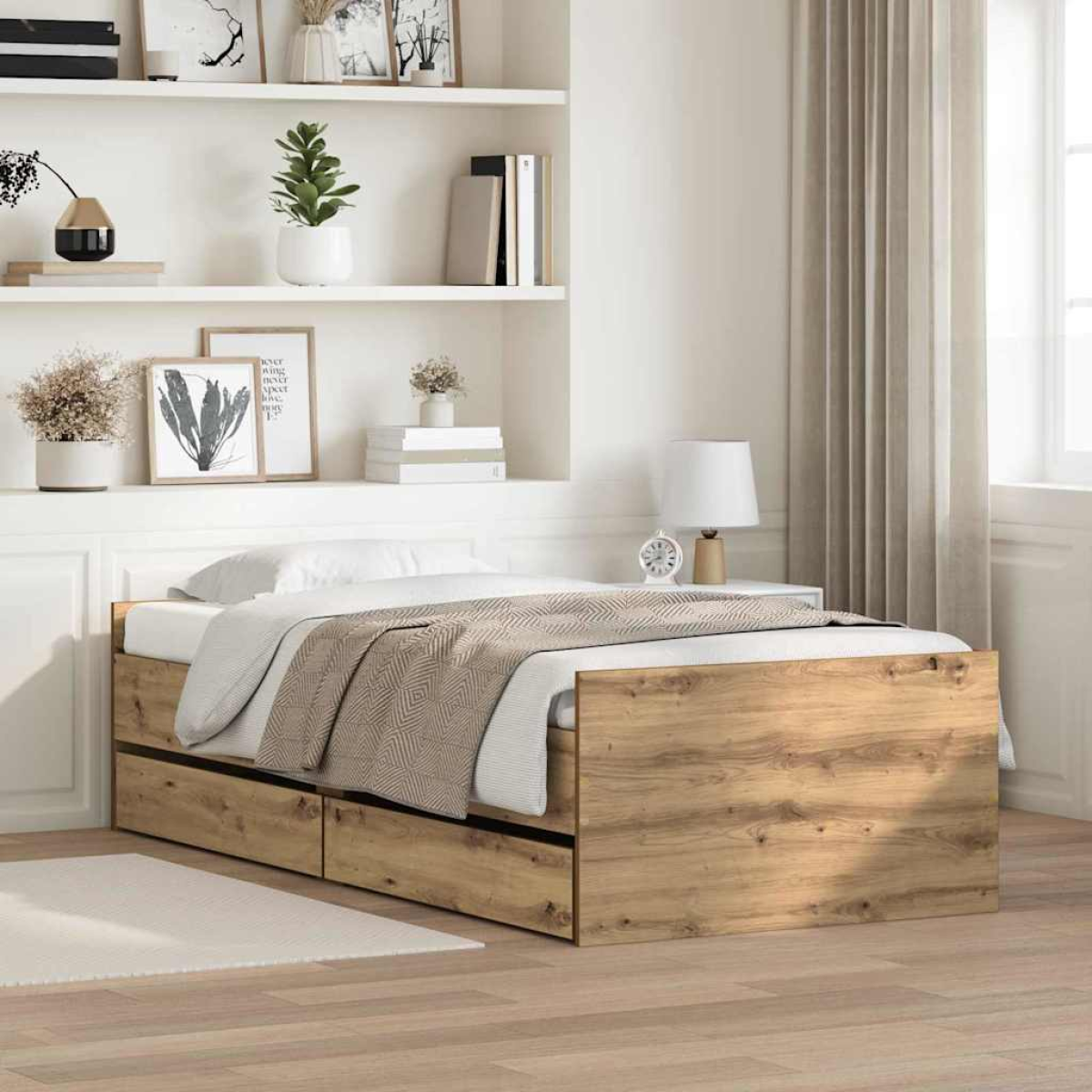 vidaXL Bed Frame with Drawer Old Wood 100 x 200 cm Solid Pine Wood - from vidaXL