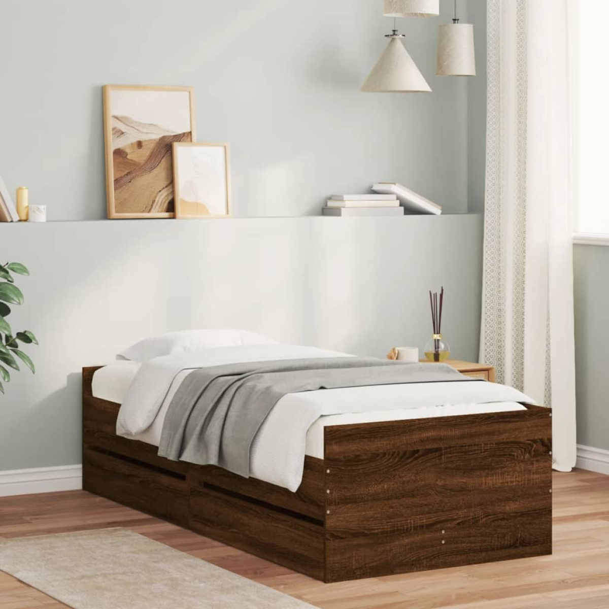 vidaXL Bed Frame with Drawer Old Wood 100 x 200 cm Solid Pine Wood - from vidaXL