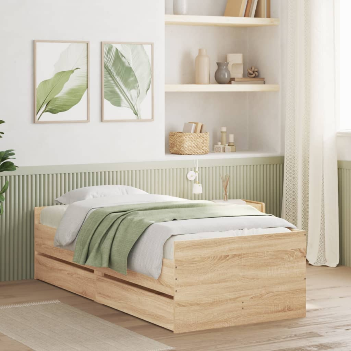 vidaXL Bed Frame with Drawer Old Wood 100 x 200 cm Solid Pine Wood - from vidaXL