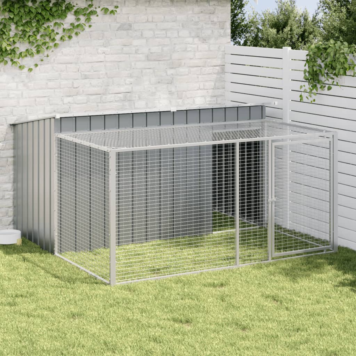 vidaXL Dog House with Run Anthracite 153x194x110 cm Galvanised Steel - from vidaXL