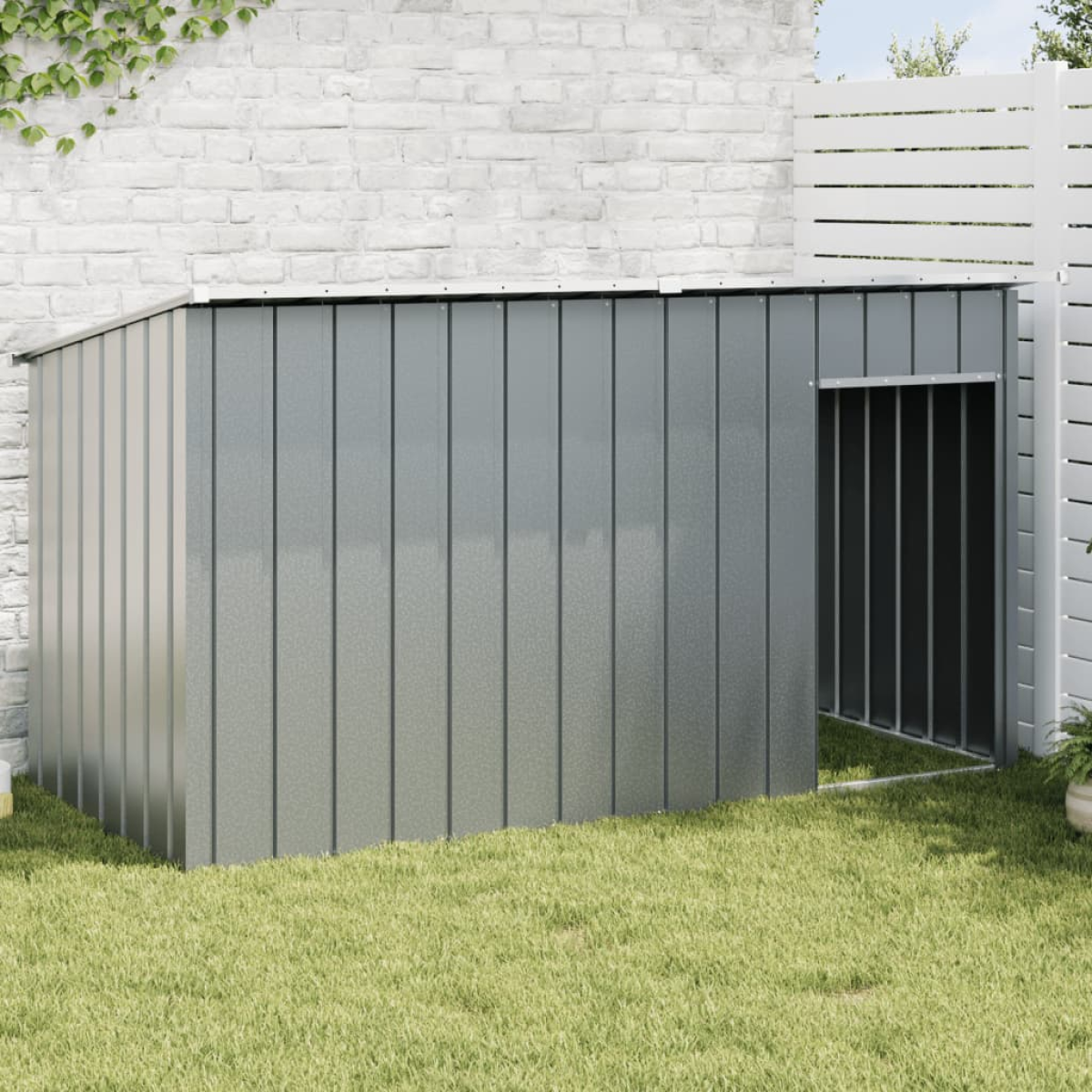 vidaXL Dog House with Run Anthracite 153x194x110 cm Galvanised Steel - from vidaXL
