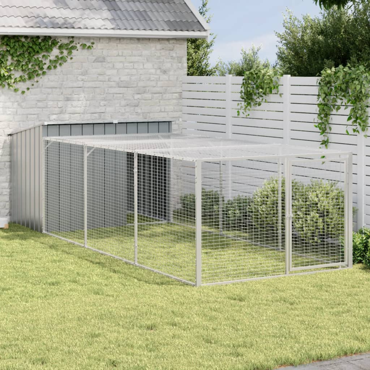 vidaXL Dog House with Run Anthracite 153x194x110 cm Galvanised Steel - from vidaXL