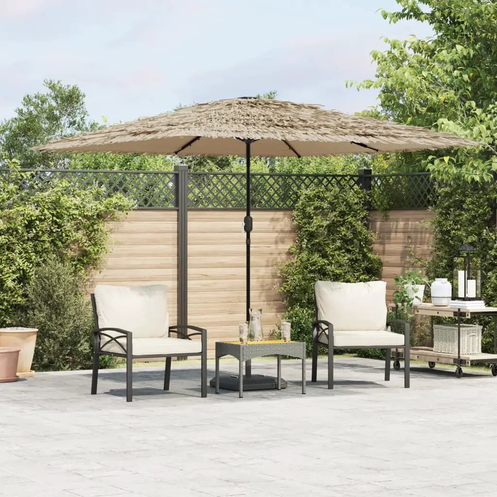vidaXL vidaXL Garden Parasol with LEDs and Steel Pole Brown 246x246x230 cm - Parasol