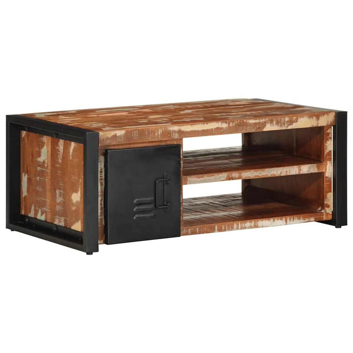 vidaXL Coffee Table 90x50x36 cm Solid Mango Wood With Black Metal Frame Cabinet Door For Living Room by vidaXL