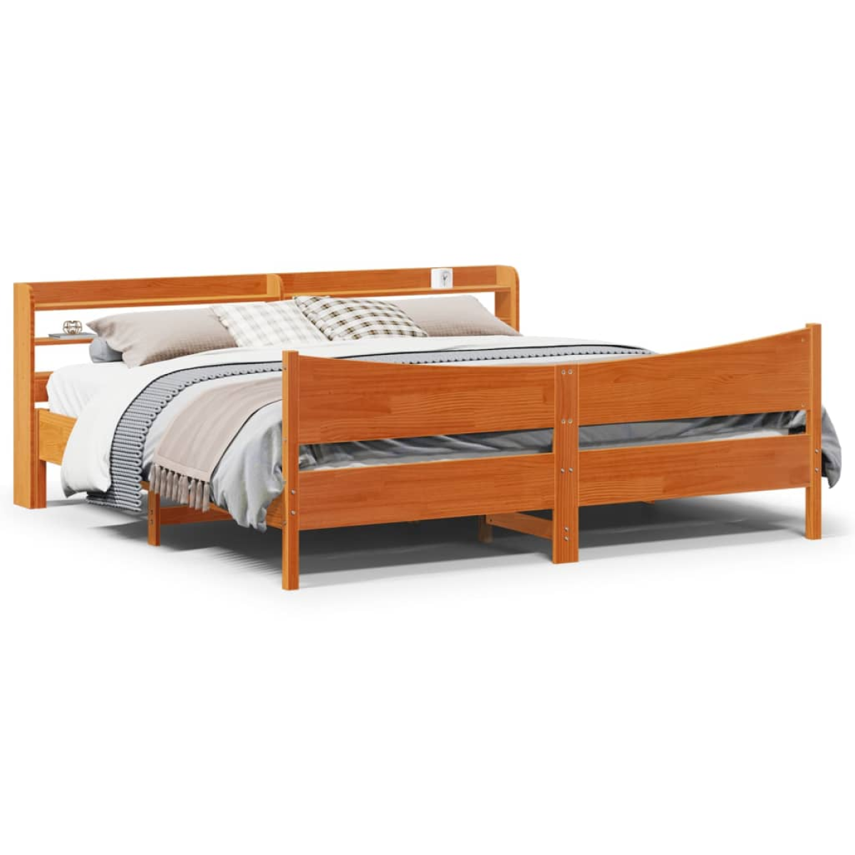 vidaXL Bed Frame with Headboard 200x200 cm Solid Wood Pine - from vidaXL