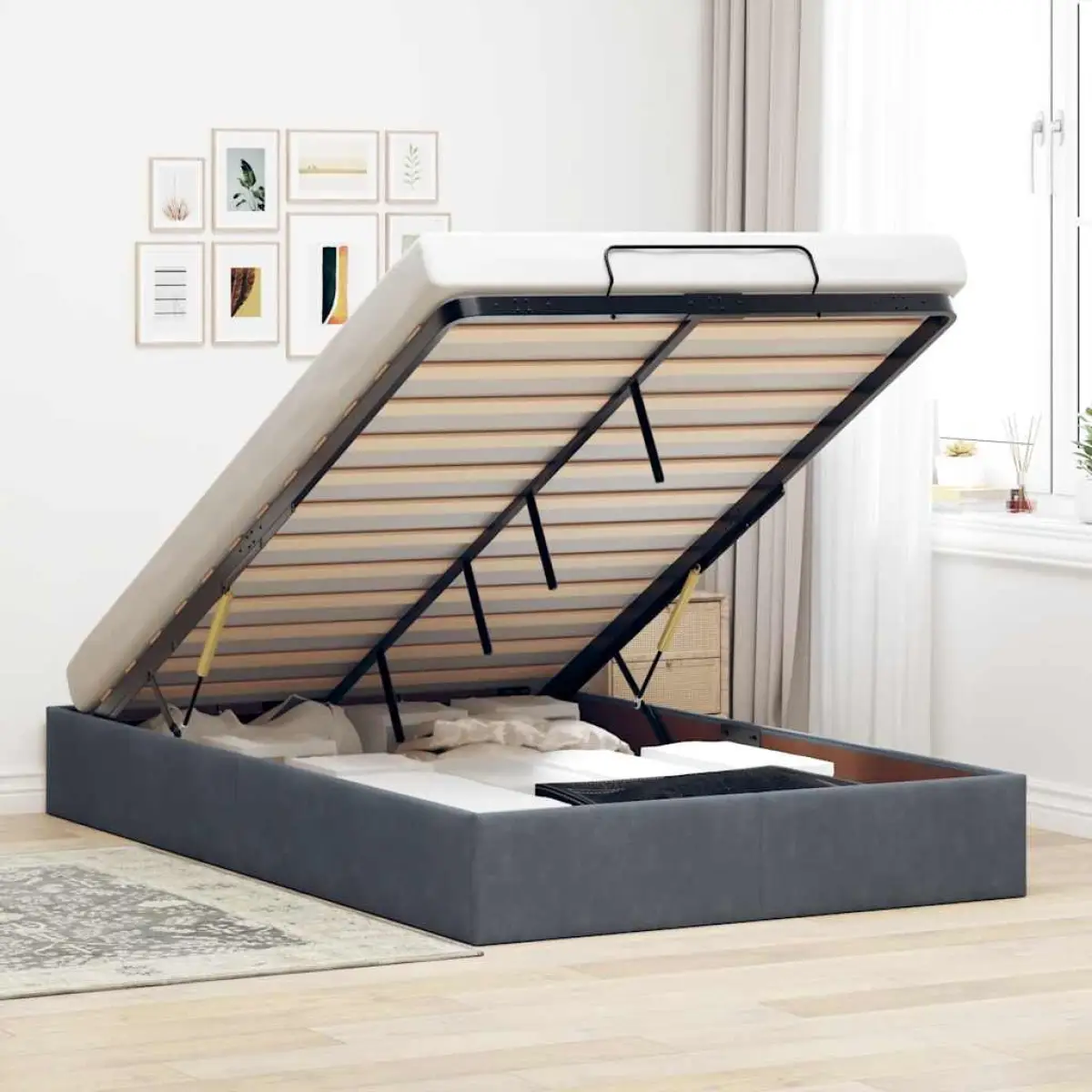 vidaXL vidaXL Ottoman Bed Frame No Mattress Light Grey Single Velvet - Bed Frames
