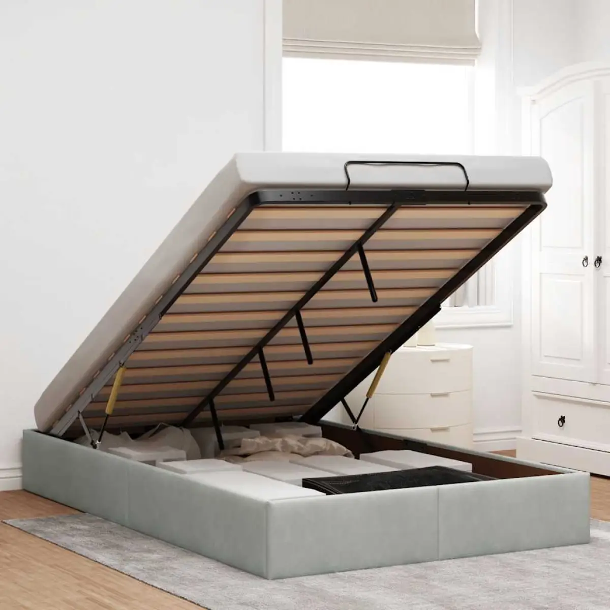 vidaXL vidaXL Ottoman Bed Frame No Mattress Light Grey Single Velvet - Bed Frames
