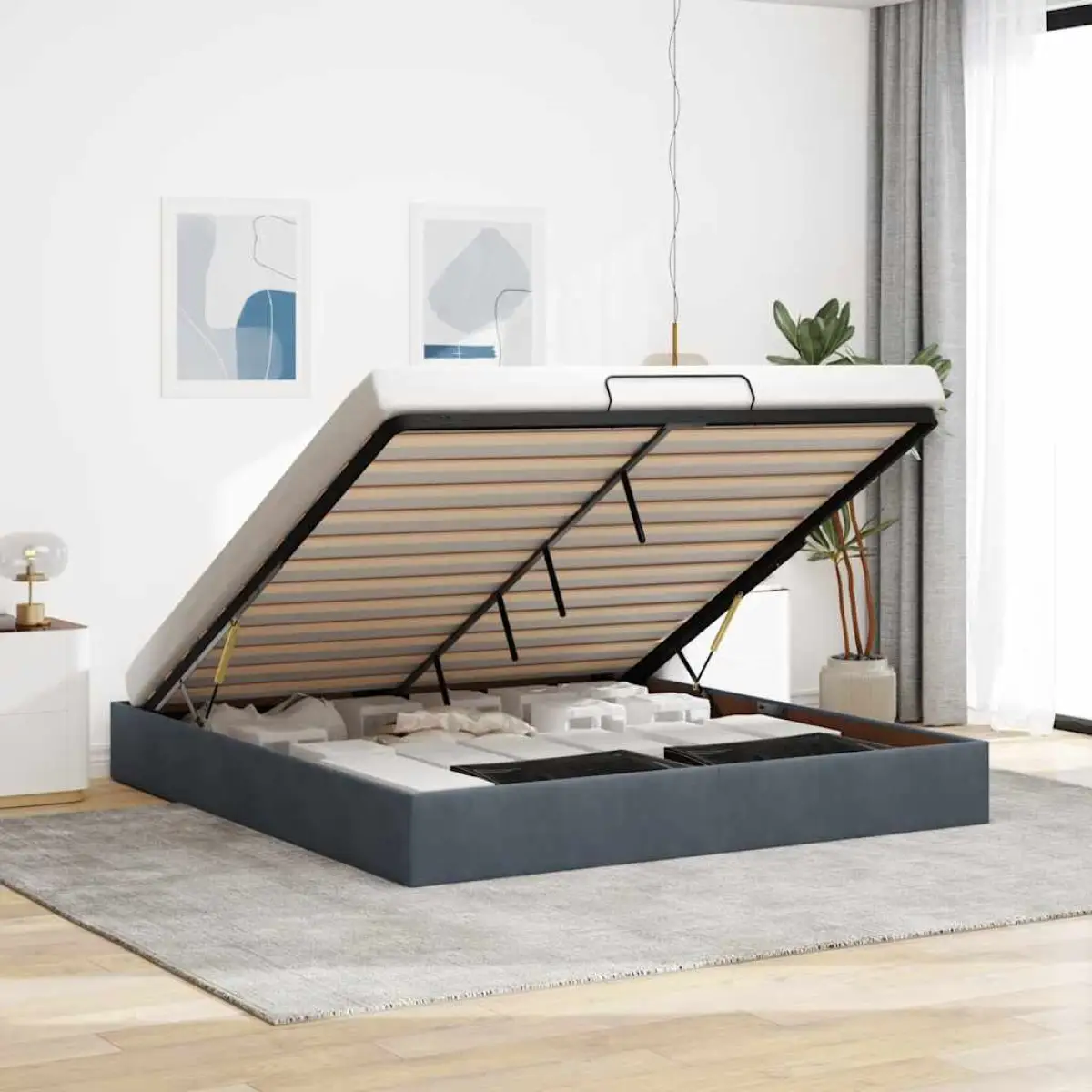 vidaXL vidaXL Ottoman Bed Frame No Mattress Light Grey Single Velvet - Bed Frames