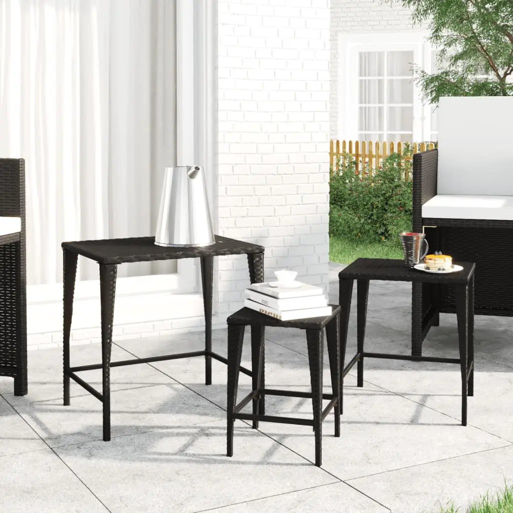 vidaXL vidaXL Garden Nesting Tables 3 pcs Black Poly Rattan - Nest of Tables