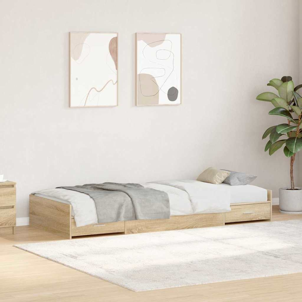 vidaXL Bed Frame with Drawer Artisan Oak 90 x 190 cm Engineered Wood - from vidaXL