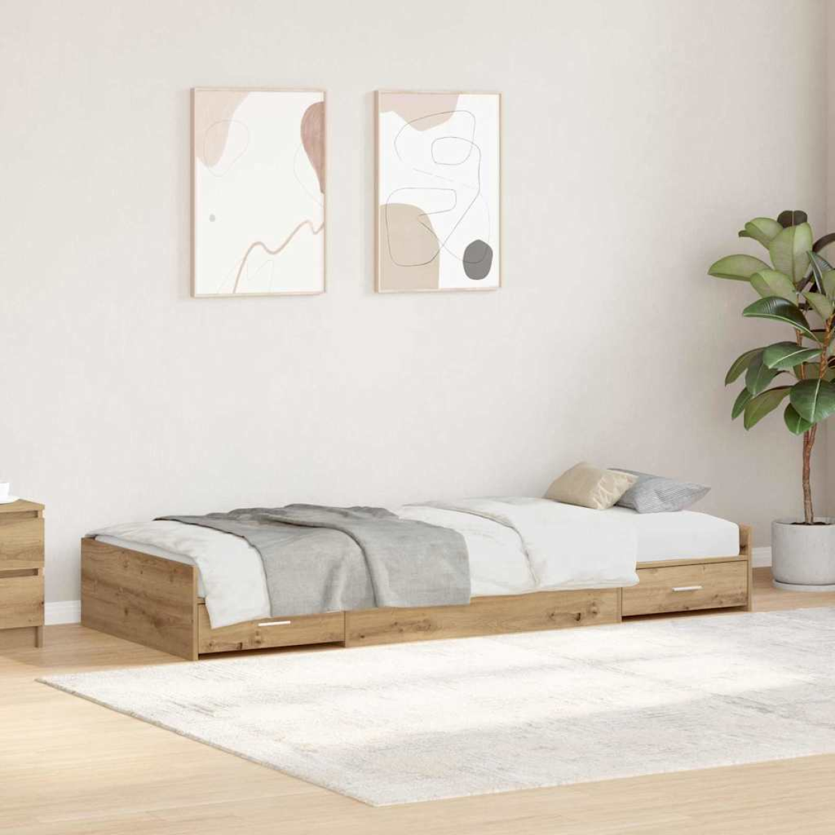 vidaXL Bed Frame with Drawer Artisan Oak 90 x 190 cm Engineered Wood - from vidaXL