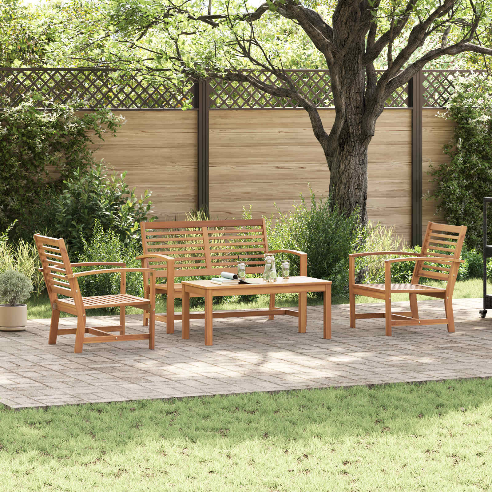 vidaXL vidaXL Garden Sofa Set 5 pcs Natural Solid Teak Wood - Garden Sofa Sets