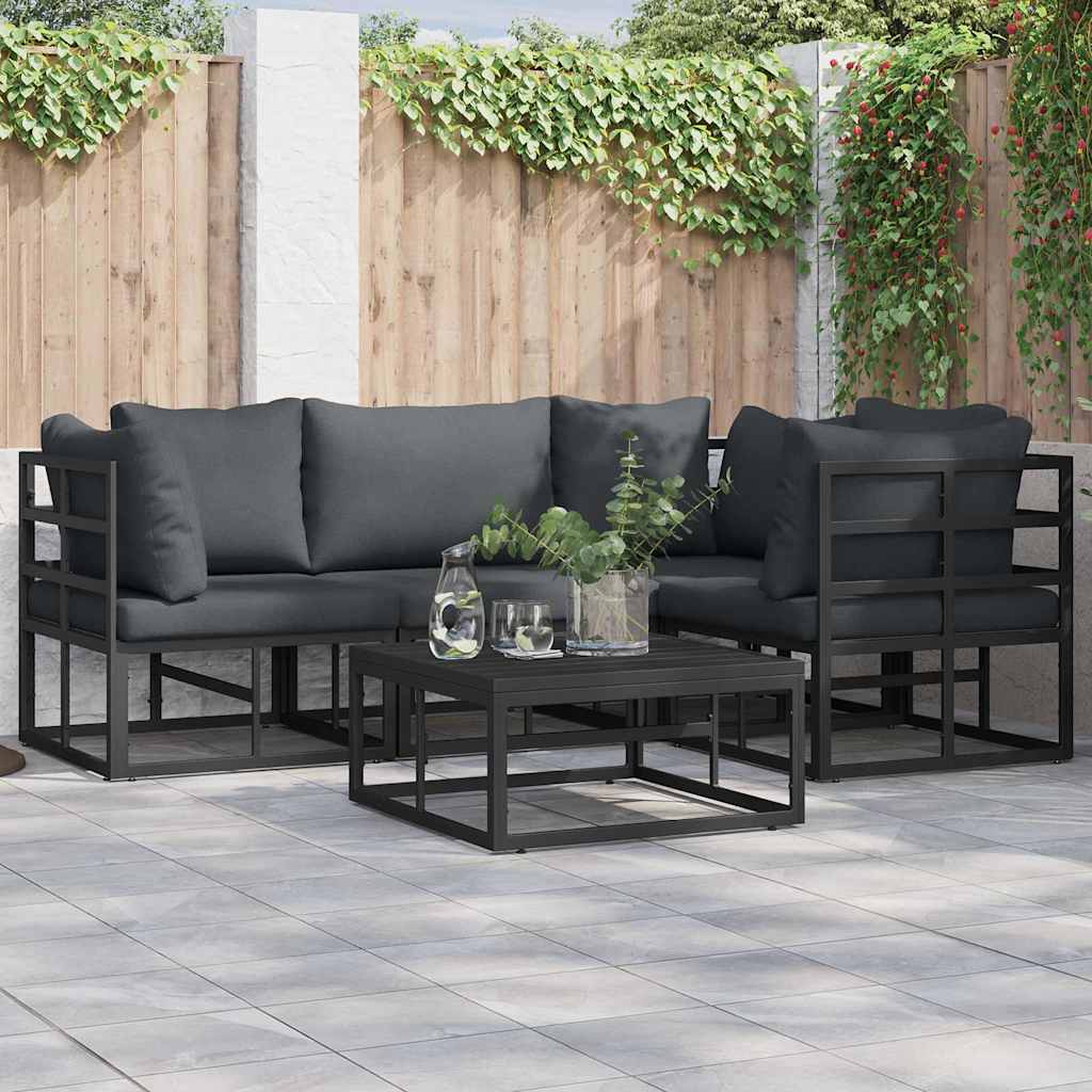 vidaXL vidaXL Garden Sofa Set with Cushion 5 pcs Black Aluminium - Garden Sofa Sets
