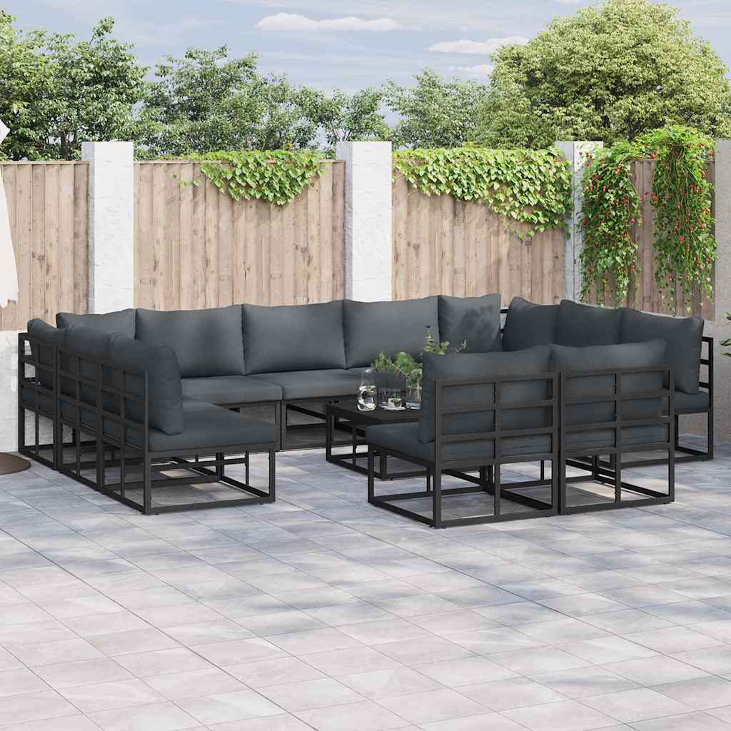 vidaXL vidaXL Garden Sofa Set with Cushion 11 pcs Black Aluminium - Garden Sofa Sets